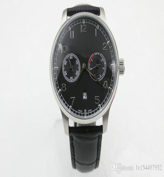 MENS AUTALATIQUE CAL51011 Watch Black Dial 500703 Leather Men eta montres de réserve de réserve