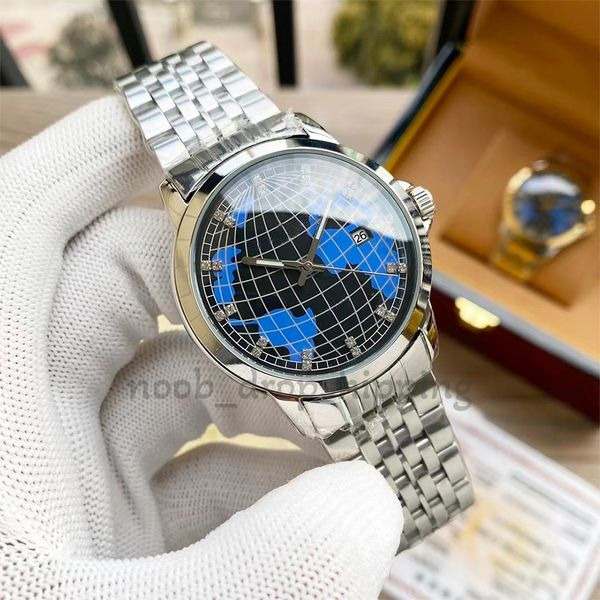 2023 Relojes mecánicos automáticos para hombre Reloj de pulsera impermeable redondo de acero inoxidable Dial grande Zafiro Mapa clásico Relojes Amantes Reloj de oro Lujo Navidad