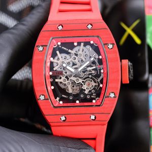 MENS AUTOMÁTICO RELOJ 50 * 40mm dial color rojo fibra de carbono CNC CASE CNC zafiro impermeable Japón movimiento mecánico hombre relojes RM035