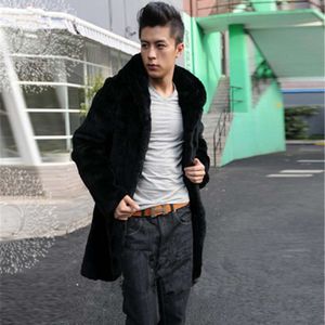 Heren herfst- en winterontwerper Koreaanse versie bontjas met capuchon, middellange kunstleren jas voor heren 67M9