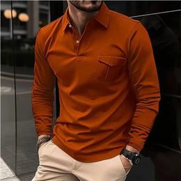 Polo de otoño para hombre, camiseta con bolsillo de manga larga, informal, con botones de negocios, camisa de moda, ropa europea plus s 240223