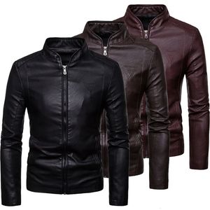 Heren Autumn Slim Pu Leather Jacket Motorfiets WinProof Cool Solid Colors Classic Biker Leather Jacket Motor Spring Coat 240320