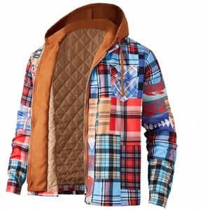 Hommes automne hiver veste harajuku plaid à capuche fermeture éclair lg manches basique chemise décontractée vestes taille européenne américaine S-5XL x9sA #