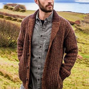 Mens Herfst Winter Lange Mouw Losse Trui Jas Mannen Casual Button Turndown Collar Bovenkleding Mode Solid Knit Cardigan Tops 211221