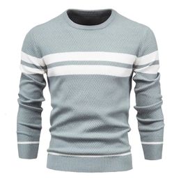 Pull à rayures pour hommes, épais et chaud, de haute qualité, col rond, basique, décontracté, Slim, confortable, collection automne et hiver, 240111