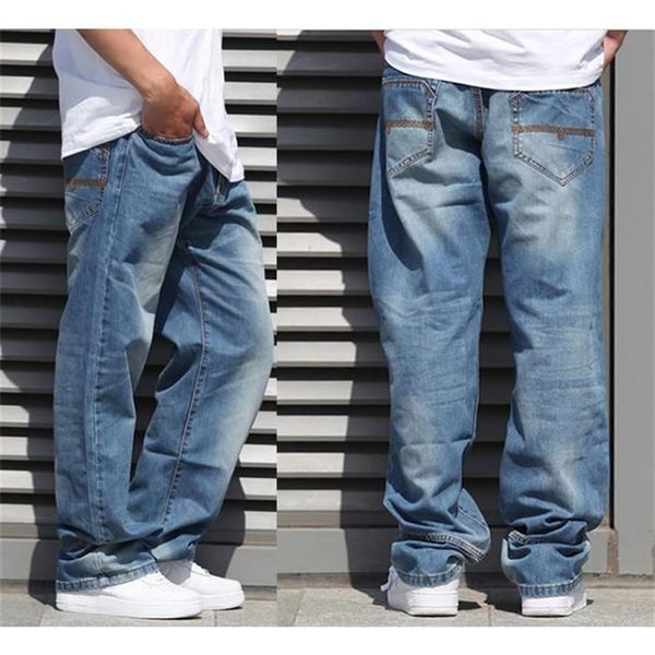 Pantalones holgados de Hip Hop para hombre, pantalones vaqueros ajustados de mezclilla para hombre, pantalones de monopatín de talla grande 30-46 FS4953190n