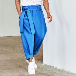 Heren Baggy Pants Casual Streetwear Belt Hoge kwaliteit Pure Color Joggers Fashion Harem Pants S-3XL 240415