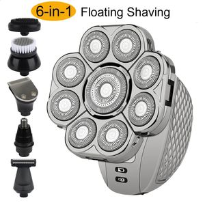 Rasoir électrique à tête chauve pour hommes, 9 lames flottantes, têtes 6 en 1, barbe, nez, oreilles, tondeuse à cheveux, brosse rechargeable, 240119