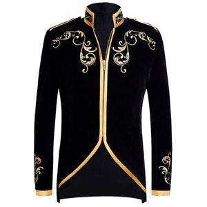 Trajes de banquete para hombre Esmoquin de lujo Diseño de bordado Abrigo Cremallera Negro Slim Fit Chaqueta con cuello alto Rendimiento Vestido de fiesta de noche de alta calidad Blazer