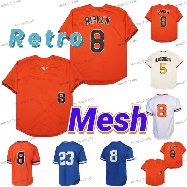 Maillot rétro 5 Brooks Cal 8 Ripken Ryne Robinson Sandberg Mesh Vintage Collection de maillots pour hommes Chemises cousues MN T-shirt boutonné à col en V Royal