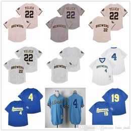 Camisetas de béisbol para hombre 19 Robin Yount 22 Christian Yelich Camisetas personalizadas con doble costura Camisetas de béisbol de alta calidad