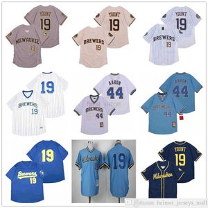 Maillots de baseball pour hommes 19 Robin Yount 44 Hank aaron Chemises à double couture personnalisées Maillots de baseball de haute qualité