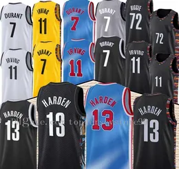 Mens Basketball Jesreys Brooklyns 13 Harden Jersey Kevin 7 Durant Kyrie 11 Basketbal Irving Jersey Zwart 2021 City Blue Uniform Nieuw seizoen 100% gestikt