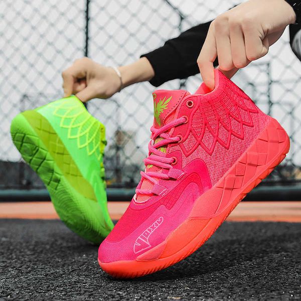 Chaussures de basket-ball pour hommes, baskets de sport pour jeunes, chaussures d'entraînement respirantes, vert, rouge, couleur de contraste