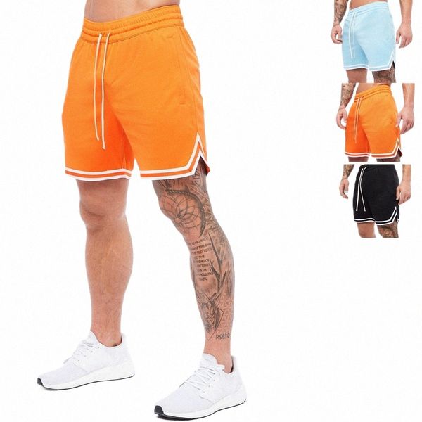 Short de basket-ball pour hommes Summer Gym Fitn Entraînement sportif Entraînement de course à séchage rapide Jogger Mâle Orange Pantalon court à cinq points S90W #