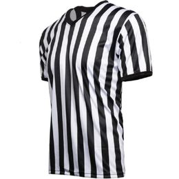 Heren basketbalvoetbal Voetbal V-hals scheidsrechter Shirt Wrestling Boxing Professionele scheidsrechter Striped Run korte mouw T-shirt 240402