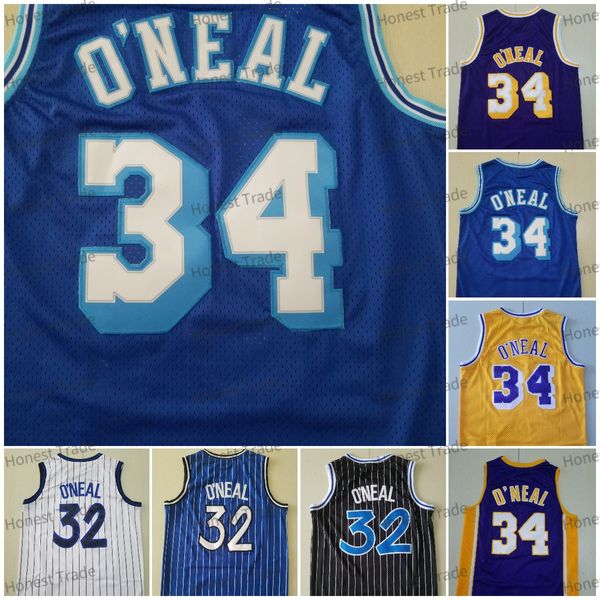 Mens Basketball Throwback Jersey 34 Shaq Noir Cousu Neal Jaune Violet Hommes Maillots