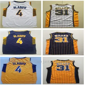 Hommes Basketball Victor Oladipo 4 Retro Reggie Miller 31 Maillots Basketball Blanc Jaune Bleu Couleur 2020 Nouveau 100% chemise cousue Taille S-2XL