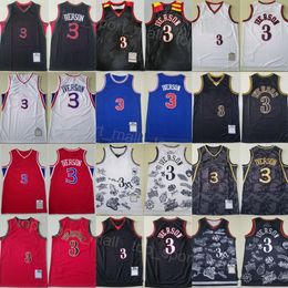 Mens Basketball Vintage Allen Iverson Jersey 3 Throwback Shirt Team Rouge bleu Blanc Noir Couleur Rétro Broderie Et Couture Athlétique Vêtements De Plein Air Pour Les Fans De Sport