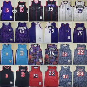 Mens Basketball Vintage Vince Carter Jersey 15 Chemise Chris Paul Dwyane Wade 3 Jimmy Butler 22 Throwback pour les fans de sport Noir Violet Rouge Bleu Couture Rétro Équipe