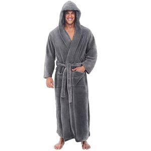 Mens Bathrobe Winter Plush verlengde Sjaal Hooded Lange Mouwen Robe Plus Size S-5XL Jas Mannelijke Casual Home Wear