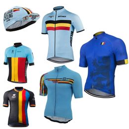 Mens Belgium National Cycling Jersey Blue Bike Clothing Bicycle Wear Munga corta Customizable 240520