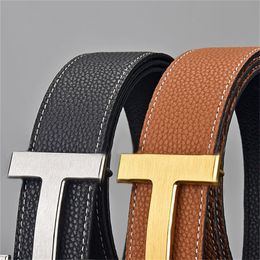 Ceinture de ceinture pour hommes ceintures en cuir litchi pour femmes designer ceinture luxe lisse boucle rétro marron Brown celtes de luxe de luxe masculin plaqué or hg105