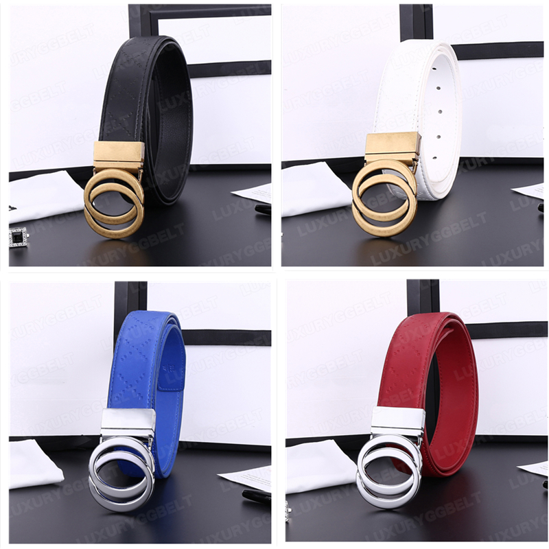 Cinturones para hombres para mujeres Cinturón de diseño Fashion Luxury Man Belt Gold and Silver Buckle de cuero liso negro, blanco, azul, rojo clásico con caja como regalo
