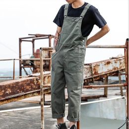 Babero de hombres Mens Y2K Vintage Denim versátil Versátiles Correa holgada OneSits Onesies Coreano Pantalones Long Streetwear Jeans 240410