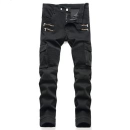 Mens Bike Jeans Cycling Pants Army Green Motorcycle Jeans High End Fashion Rechte Fit Casual Denim Pants 240319