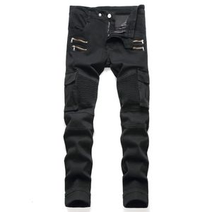 Mens Bike Jeans Cycling Pants Army Green Motorcycle High End Fashion Rechte Fit Casual Denim 240430
