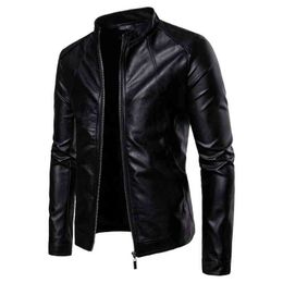 Heren Biker Moto jas Stand Kraag Motorfiets Faux Leather Casual Jackets Fashion Man Black PU -jas met lange mouwen groot formaat 5xl L220725