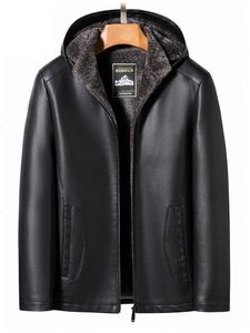 Manteaux en cuir noir et marron pour hommes, veste de moto d'automne et d'hiver avec capuche amovible, pardessus chaud d'extérieur