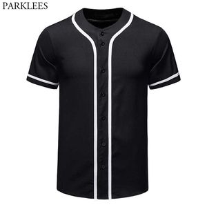 Mens negro botón abajo béisbol Jersey equipo uniforme Hip Hop béisbol camiseta Harajuku Hip Hop Swag Streetwear camiseta Homme 210522