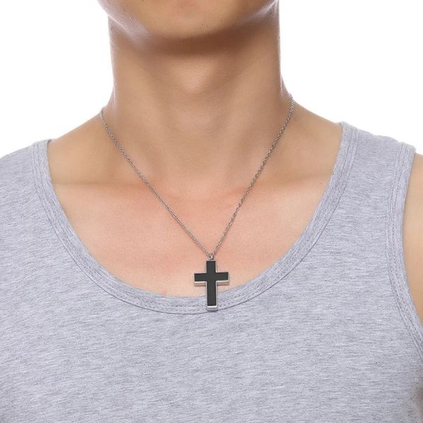 Collier avec pendentif de crémation en croix noire pour hommes, en or blanc 14 carats, souvenir d'urne de cendres, bijoux masculins de 20/24 pouces