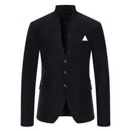 Hommes noir Hit couleur Blazer veste coupe ajustée décontracté trois boutons solide costume séparé hommes fête mariage bal Blazers Hombre 240201