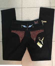 Jeans Black Robin Black avec tous les clous de cristal rouge pantalon denim pour hommes avec tag métal Men039 jean taille 30423771487