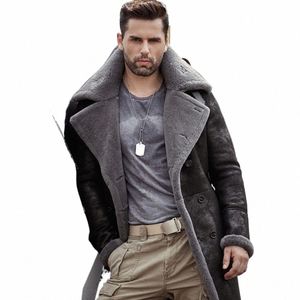 Chaqueta de piel de oveja negra para hombre B3 Chaqueta de vuelo Aviador de piel de oveja Lg Abrigos de invierno para hombre Chaqueta de cuero de bombardero de piel Gabardina V2K4 #