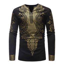Heren Black V Nek Afrikaanse kleding 2022 Fashion African Dashiki Print T -shirt Homme Hip Hop Streetwear Casual African Clothing L220704