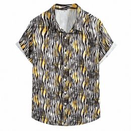 Hommes noir jaune rayé chemise hawaïenne à manches courtes bout à bout été plage tropicale Dr chemises hommes fête Vacati vêtements y049 #