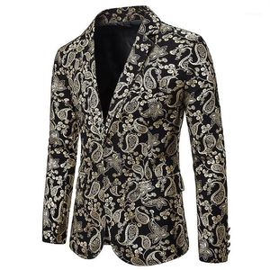 Heren Blazer Jas Glanzend Goud Paisley Blazer Mannen DJ Club Bar Party Jasje Podium Zanger Kostuum Homme Wedding Tuxede Blazers1263O