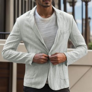 Hommes Blazer veste printemps été solide mince décontracté affaires mince respirant blanc coton lin costume manteau mâle 240321