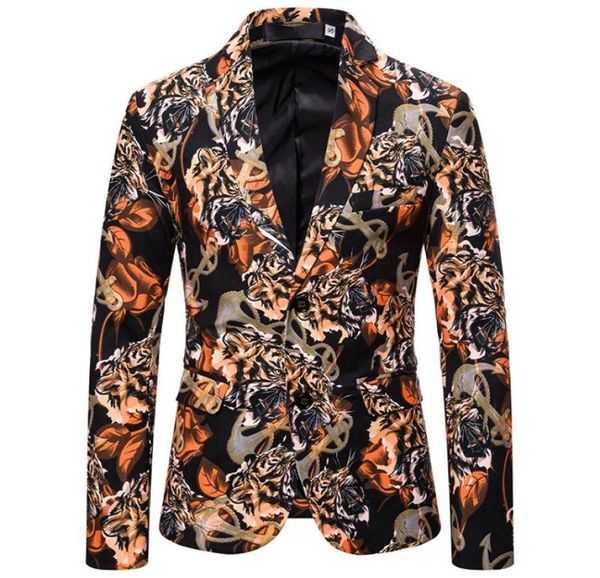 Chaqueta Blazer para hombre, chaqueta Vintage con estampado de cabeza de tigre para hombre, chaqueta ajustada con estampado Floral rosa para hombre, chaqueta, Blazers, traje de graduación Homme4114283