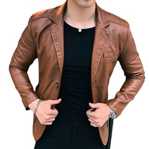 Veste Blazer en cuir Pu pour homme, veste d'hiver et d'automne, nouveau Style coréen, Slim, tendance, manteaux en cuir Pu