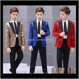 Blazers para hombre Moda Oro Trajes de fiesta de fiesta para niño Brillante Escenario Rendimiento Niños Tuxedo Kid Formal Wedding Blazer con pantalones Set 2 Piec 0Dfry