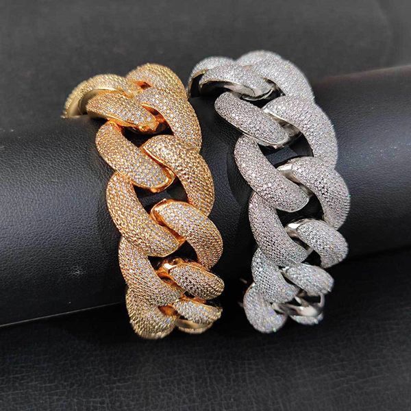 Bracelet homme Bling 25mm 7/8/9 pouces plaqué or jaune CZ bulle Bracelets cubains chaîne pour hommes femmes beau cadeau
