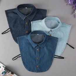 Mens Blue Denim Faux Col pour Femmes Chemise Colliers Détachables Solide Revers Blouse Top Hommes Faux Col Vêtements Chemise Neckwear 240202