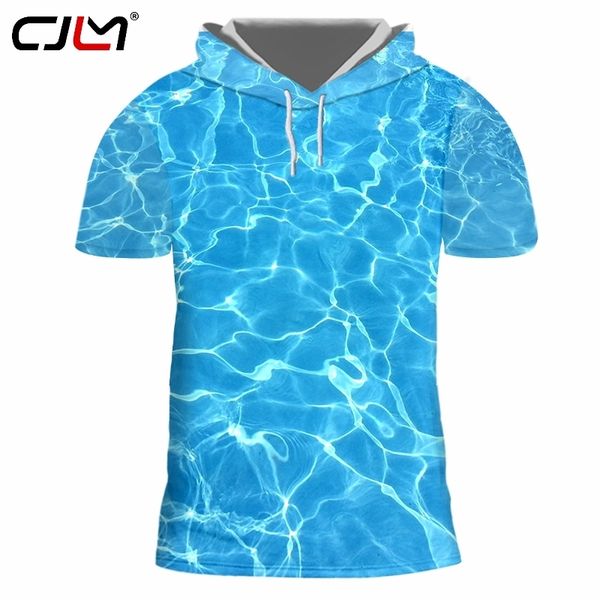 Camiseta con capucha de agua azul para hombre Camiseta con estampado 3D de ola oceánica Guapo Hip Hop Hombre Camiseta con brillo gótico 220623