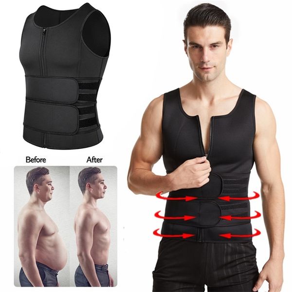 Hommes Body Shapers Hommes Body Shaper Fitness Néoprène Sauna Gilet Taille Formateur Double Ceinture Sweat Shirt Corset Top Abdomen Minceur Shapewear Fat Burn 220826