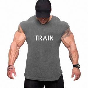 Heren Bodybuilding Tank Top Sportscholen Fitn Sleevel Shirt 2024 Nieuwe Mannelijke Cott Kleding Fi Singlet Vest Hemd T-shirt a38o #